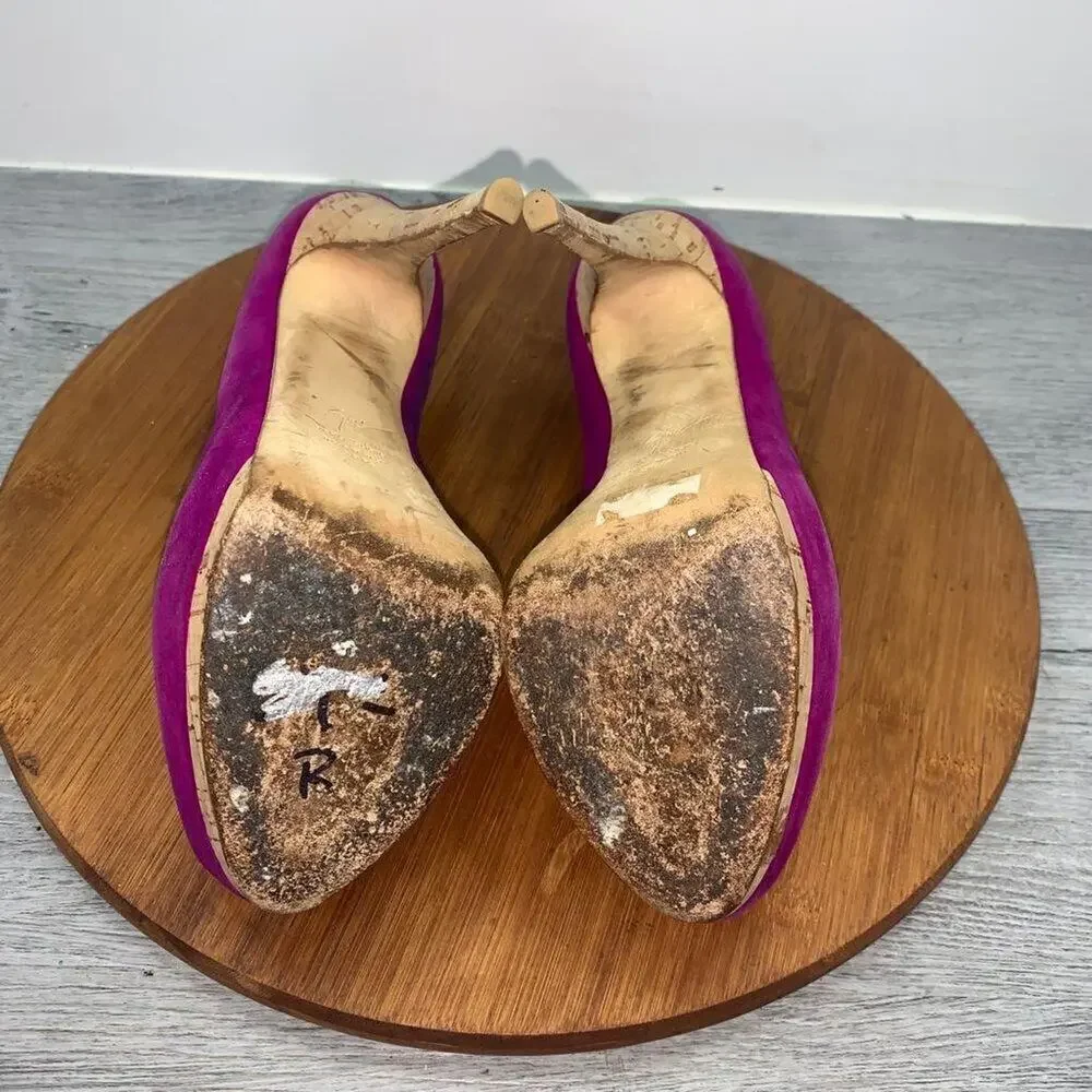 Giuseppe Zanotti SHARON Platform Peep Toe Suede Purple Clover Pump Heels Sz 38.5
